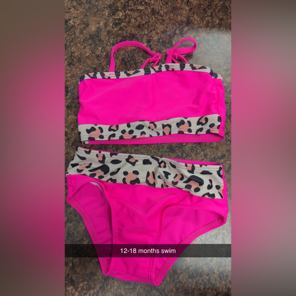 Pink Leopard Print Kids Swimwear Set